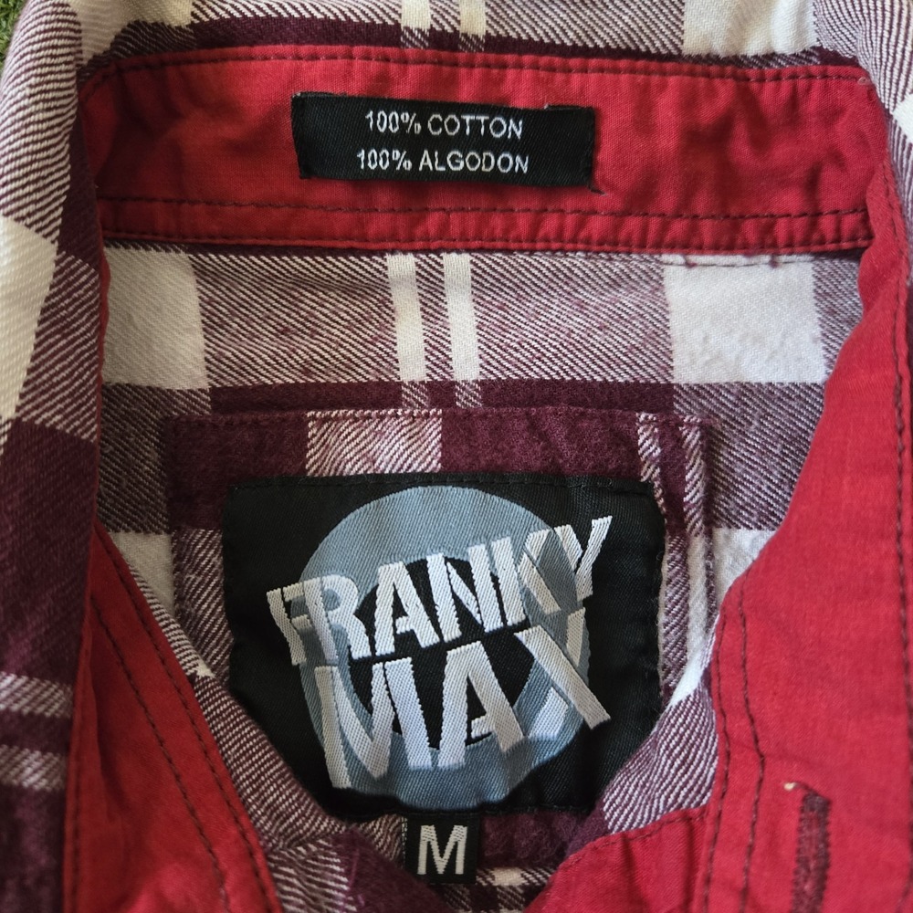 Franky Max Burgundy/white Button Down Flannel Size M - Picture 5 of 9